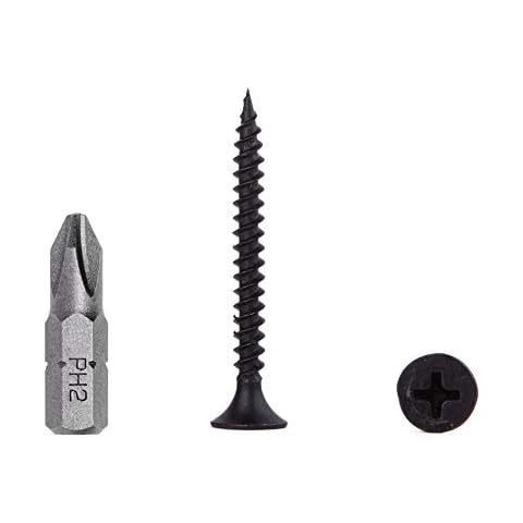 Lote de 200 tornillos de acero al carbono fosfato negro de 3,5 x 32 mm, rosca fina, cabeza de bugle de Phillips, cierres de yeso Cover