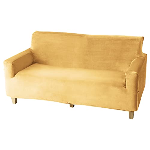 ベロア調ソファーカバー 肘あり 2人/2.5人/3人掛け (3人掛け, ハニーイエロー)