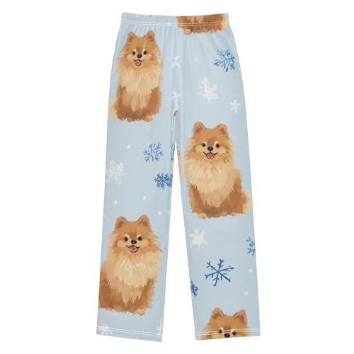 Pomeranian Snowflake Boys Long Pants Soft Trousers Elastic Waist Kids Lounge Bottoms with Pockets S-XL