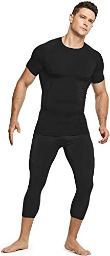 TSLA Men\'s Cool Dry Short Sleeve Compression Shirts, Athletic Workout Shirt, Active Sports Base Layer T-Shirts, Active(mub33) - Black, X-Large
