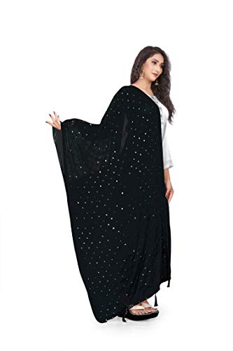 themilestocks Woman's Embroidered Chiffon Dupatta Scarf Shawl Wrap Soft Indian Bridal Wedding2