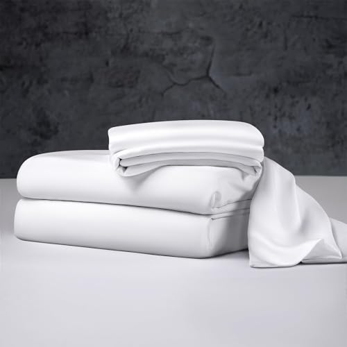 Image of LIANLAM Luxury 100% Organic Tencel Cooling Sheets Queen Size, Expertly Crafted from Austrian Eucalyptus, Silky Soft Lyocell Sheets with 6 inch-18 inch Deep Pocket, Hypoallergenic Bed Sheet Set(Queen, White