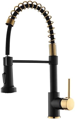 AIMADI Matte Black Kitchen Faucet,Black and Gold Kitchen Faucet with Pull Down Sprayer Commercial Single Handle Spring Kitchen Faucet for Kitchen Sink,Matte Black & Gold