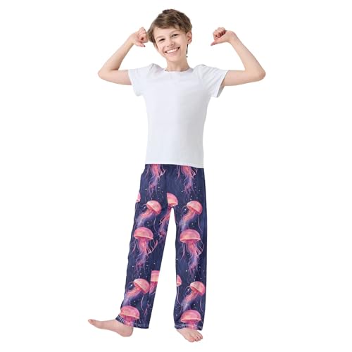 Pink Jellyfish Long Pajama Pants Elastic Waist PJ Bottoms with Pockets S A1104593