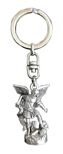 Eurofusioni Porte-clefs plaqué argent Saint Michel Archange - Statuette h 3,7 cm