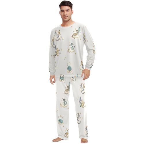 vvfelixl Men's Pajama Sets Cute Doodle Sloth Pj Sets for Mens 2 Piece Loungewear Sets for Men XXS-XXL