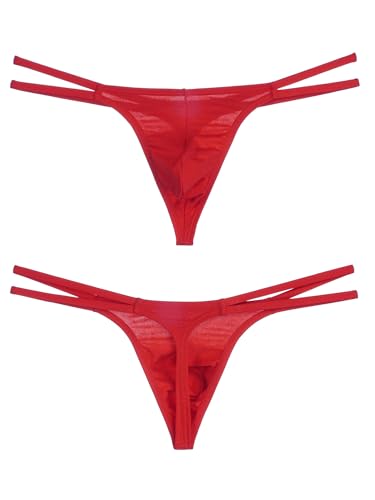 Men's Cotton Thong G-String with Double Waistband - Bulge Pouch Sexy and Seamless 1 Pack2