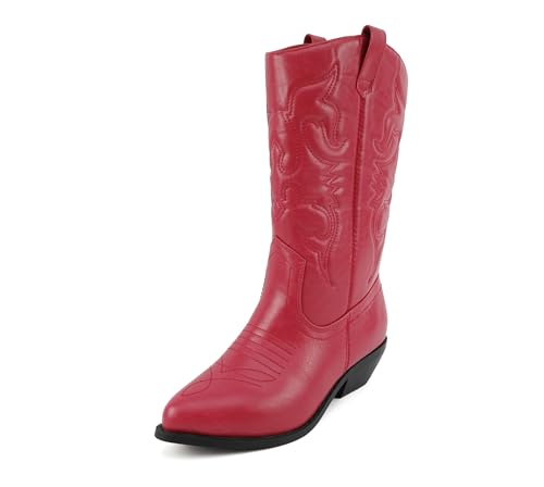 Image of Soda inchTELLER inch ~ Women's Western Cowboy Boots with Stitched Detailing, Pointed Toe, and Low Block Heel