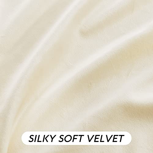 Image of RYB HOME Ivory Velvet Curtains - Super Soft Bedroom Back Tab Window Curtains & Drapes Energy Efficiency Boho Decor for Living Room Home Office, W 52 x L 90, 2 Panels | Thermal Insulated, UV Privacy Blocking, Energy Efficient, Noise Reducing, Back Tab, Guest Room Office, W 52 x L 90, 2 Panels