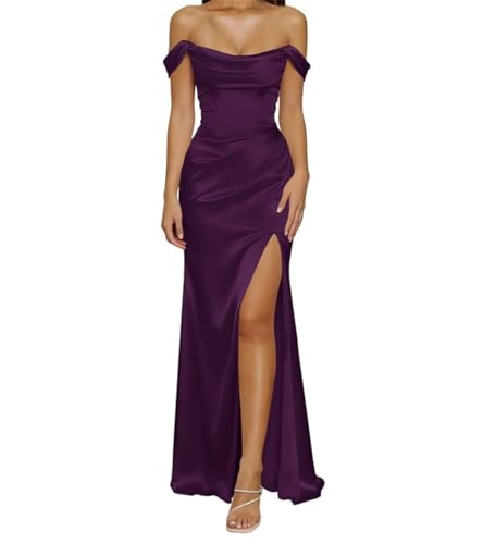 Robe demoiselle d'honneur satin violette grande taille fendue