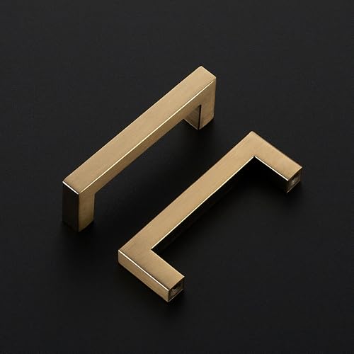 Image of Ravinte 30 Pack Champagne Bronze Cabinet Handles 3-3 /4 Inch Hole Center Stainless Steel Kitchen Square Cabinet Pulls for Dresser Drawer Cupboard Handles with Screwdriver