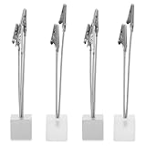 PACKOVE 4 Clips para Notas Estilo Rama con Base Cúbica de Resina Plateada, Soporte para Tarjetas y Porta Fotos, Clip Metálico Tipo Cocodrilo, Accesorio de Escritorio para Oficina, Bodas