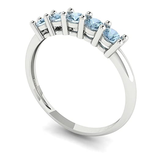 Clara Pucci 0.35 tcw Eternity Wedding Band for Women - 2.6mm Round Cut Aquamarine Birthstone Gold Ring - 14K White Gold Stacking Bridal Wedding Ring for her2