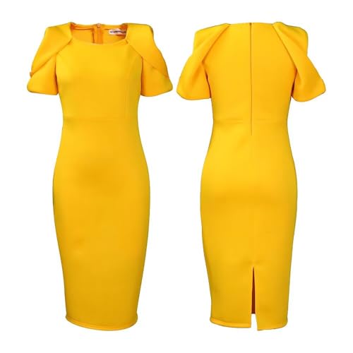 Women's Retro Midi Short Sleeve Pencil Knee-Length Vintage Cocktail Office Business Work Dress2
