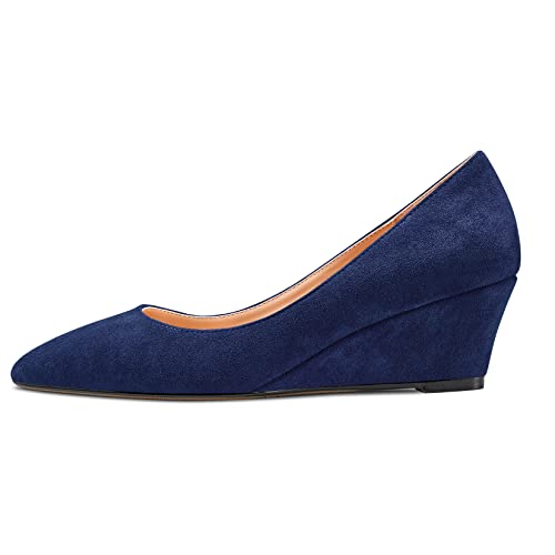 Aachcol Women Wedge Pumps Mid Heel Pointed Toe Slip-on Dress Shoes Wedding Party 2 Inch2