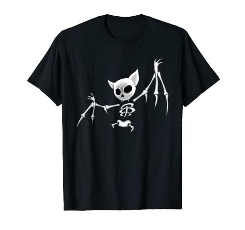 Funny Scary Dark Flying Skeleton Bat Halloween roupa t-shirt, Preto, S