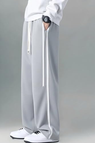 Image of Men's Relaxed Fit Solid Striped Pattern Lycra Blend Straight Trouser Pant with Standard Length and Elastic Band Closure Type | Trouser for Men Regular Fit | Loose Pant for Man
