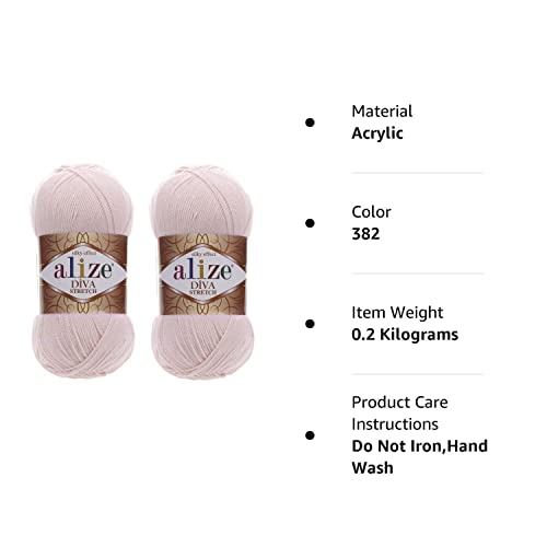 Alize Diva Stretch Yarn Hand Knitting Lot Of 2 Skeins 200Gr 875Yds Elastic Microfiber Acrylic Stretch Bikini Yarn (382) #TOP4