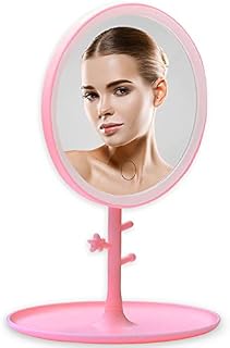 Beyeeway Makeup Mirror Touch Screen Vanity Mirror with LED Brightness Adjustable Portable USB Rechargeable ( Pink-Round )