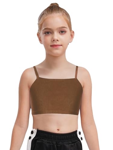 Kids Girls Spaghetti Straps Dance Camisole Sleeveless Sports Yoga Crop Top Solid Color Athletic Vest