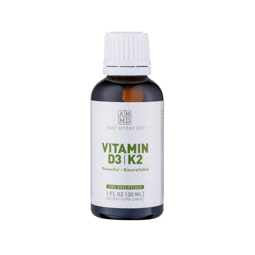 Dr. Amy Myers Vitamin D3 K2 Liquid Drops - 5 Drops Contain 5000 IU VIT D3, 50 MCG Vitamin K2 MK-7 - Support Immune System Function, Energy Level, Healthy Bones - Non-GMO, Tasteless, 1 OZ Liquid
