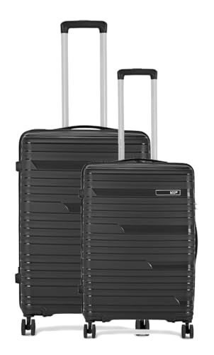 Image of VIP Matrix Hard Shell Trolley Luggage, 8 Wheels, PP Material with Flushed Combi Lock, Anti-Theft Zip (Black, Set of 2 (Cabin, Medium))