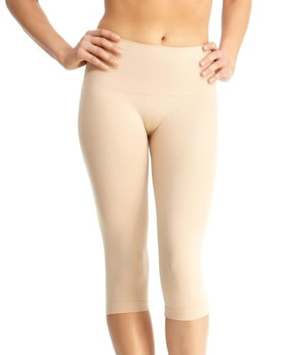 Double Agent High Waist Shaping Capris - SlimMe by MeMoi - Versatile Leggings ,Nude,Large