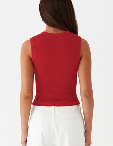 Image of Bozanly Womens Button Down Ribbed Tank Top Summer Sexy Sleeveless Slim Fit Y2k Crop Going Out Tops(0947-Red-XS)