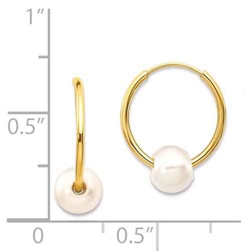 14k Real Yellow Gold 5.5 mm White Round Freshwater Cultured Pearl Endless Hoop Earrings4