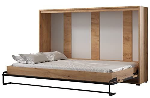 ABIKSMEBLE Cama en el Armario Case 120 x 200 cm Horizontal, Cama retráctil, Cama para Dormitorio, Dormitorio de jóvenes, Modern Design (Roble Craft Oro + Negro Mate)