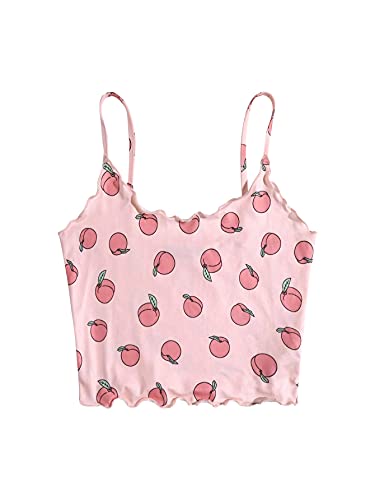 Romwe Women s Cute Cow Print Spaghetti Strap Sleeveless Cami Crop Top Camisole Peach Baby Pink M