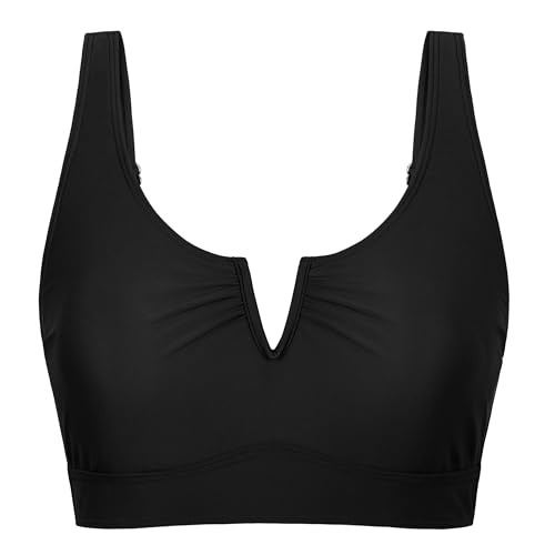 Mycoco Women's Underwire Bikini Tops Cropped Tankini Top Adjustable Compression Swim Top Only Black US 6