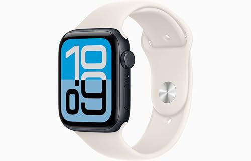 Apple Watch SE 3 [GPS + Cellular, 44mm] Midnight Aluminum Case with Starlight Sport Band, M/L (Renewed Premium)