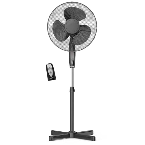briebe FN122397 Ventilador de Pie Silencioso con Mando a Distancia, 40cm, Temporizador, Oscilante, 3 Modos Funcionamiento, 3 velocidades, Regulable Altura 125cm, Negro