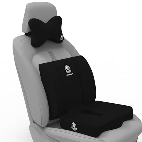 Image of MRRON Memory Foam Car Seat Cushion Combo - Backrest, Coccyx Cushion & Neckrest - Orthopedic Support for Back, Sciatica & Neck Pain - Ergonomic Comfort for Car, Office. (Black, Lumbar)