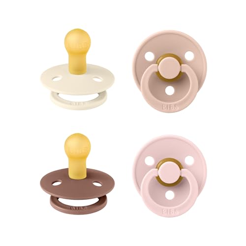 Image of BIBS Pacifiers - Colour 4-Pack | BPA Free Baby Pacifier | Round Nipple Binkies | Natural Rubber Latex Soother | Made in Denmark | Size 1 (0-6 Months) | Blush Mix