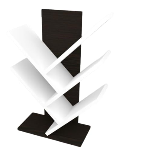 Shree GIRIRAJ Industries Tree Shape Book Shelf for Office Living Room Home Library, Engineered Wood Bookshelf Bookcase Book Rack Space Saver 5-Tier, Wenge & White