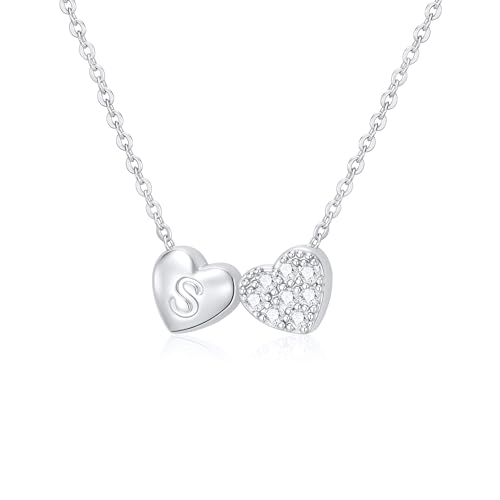 Image of Halora Silver Initial Necklaces for Women, Sterling Silver Heart Name Necklace Personalized Letter Jewellery Birthday Gifts for Girls Daughter Sister Friends, Letter S