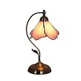 loyfreeyo花柄テーブルランプ 花柄ガラスランプシェード フレンチカントリースタイル リビングルームの装飾 ムード照明 寝室 リビングルーム オフィスに最適 クラシックなデザイン (ピンク)