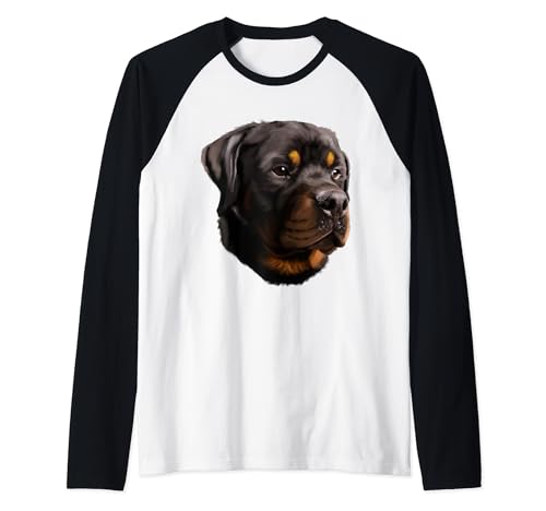 Linda Cara Rottweiler Serio Camiseta Manga Raglan