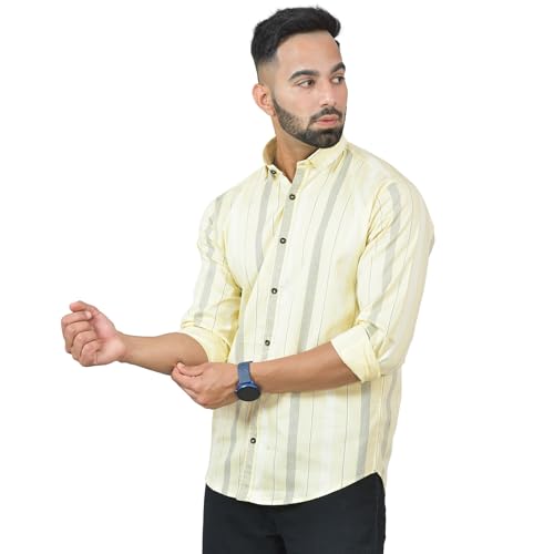 Image of S-LINE Shirt for Men | 100% Cotton, Skin Friendly Fabric, Regular Fit | Long Sleeve Striped Printed Casual Wear Shirt with Spread Collar | Regular Wear | Size - S to XL