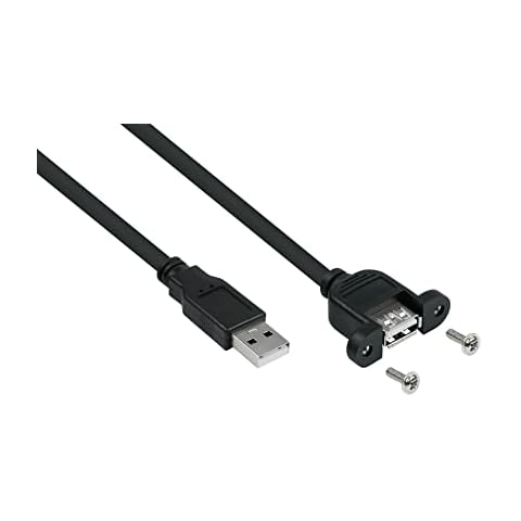 kabelmeister Premium Built-In Extension Cable - 0.5 m / 50 cm - USB 2.0 Male A to Female A - DATA AWG28 / Power AWG24, Copper - Black Cover