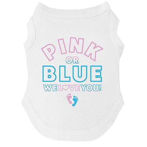 Pink Or Blue? We Love You Dog Tee Shirt | Sleeveless | Pregnancy Announcement | New Baby | Gender Reveal | Photoshoot (White, X-Large 824)
