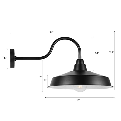 Diyel Gooseneck Barn Light Outdoor, 16 Inch Dome Large Farmhouse Exterior Light Fixture Wall Mount, Industrial Outdoor Wall Sconce Outside For House, Shop, Front Porch, Garage, Entryway, Black, 2 Pack #TOP4