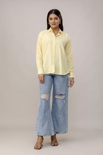 Image of Women's Linen Blend Shirt | Casual Collared Button Down Shirt for Women | Solid Color Full Sleeve Oversized Fit | Summer Casual & Office Wear Top