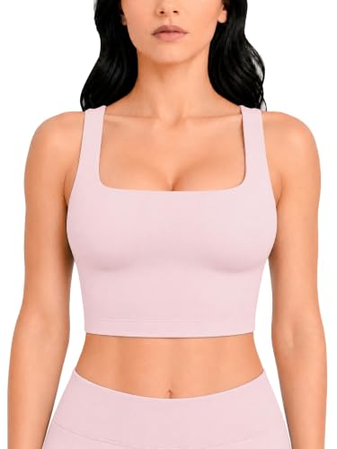 Image of Sunzel Square Neck Longline Sports Bra, Built-in Bra Crop Tank Top
