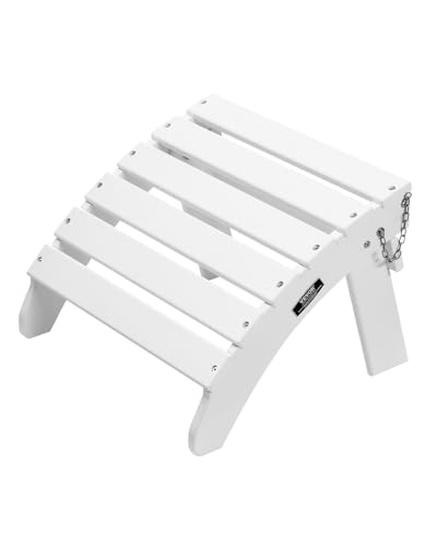 VEVOR Adirondack Ottoman, 17.7L x 19.7W x 13.8H Inch HDPE Plastic Folding Adirondack Ottoman, Weather-Resistant Foot Rest for Adirondack Chair, Widely Used for Outside Porch Pool Lawn Backyard, White