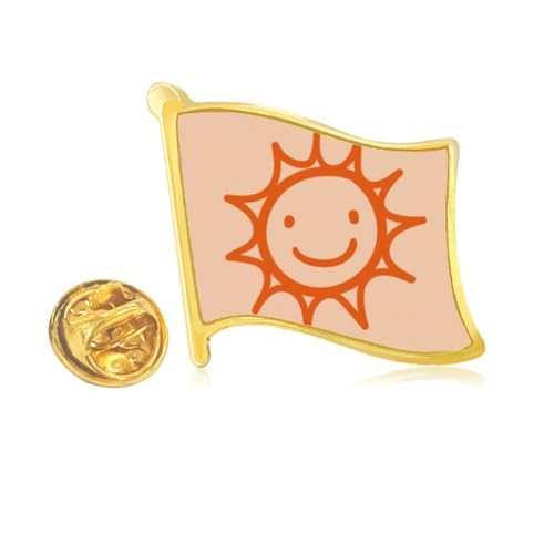 Pin's soleil orange en métal doré peint à la main, broche artisanale élégante