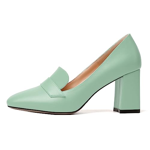 Image of MODENCOCO Womens Sexy Formal Matte Slip On Square Toe Work Block High Heel Loafers Shoes 3.5 Inch