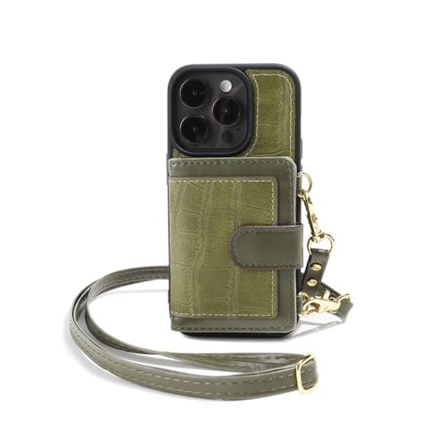 Porte-cartes iPhone 14 Pro Max antichoc avec coque plastique vert